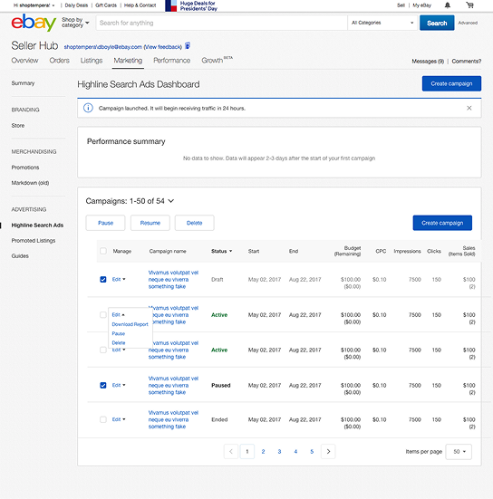 Self-service dashboard
