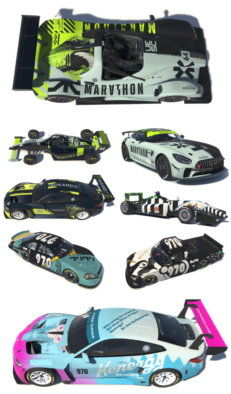 A variety of iRacing liveries